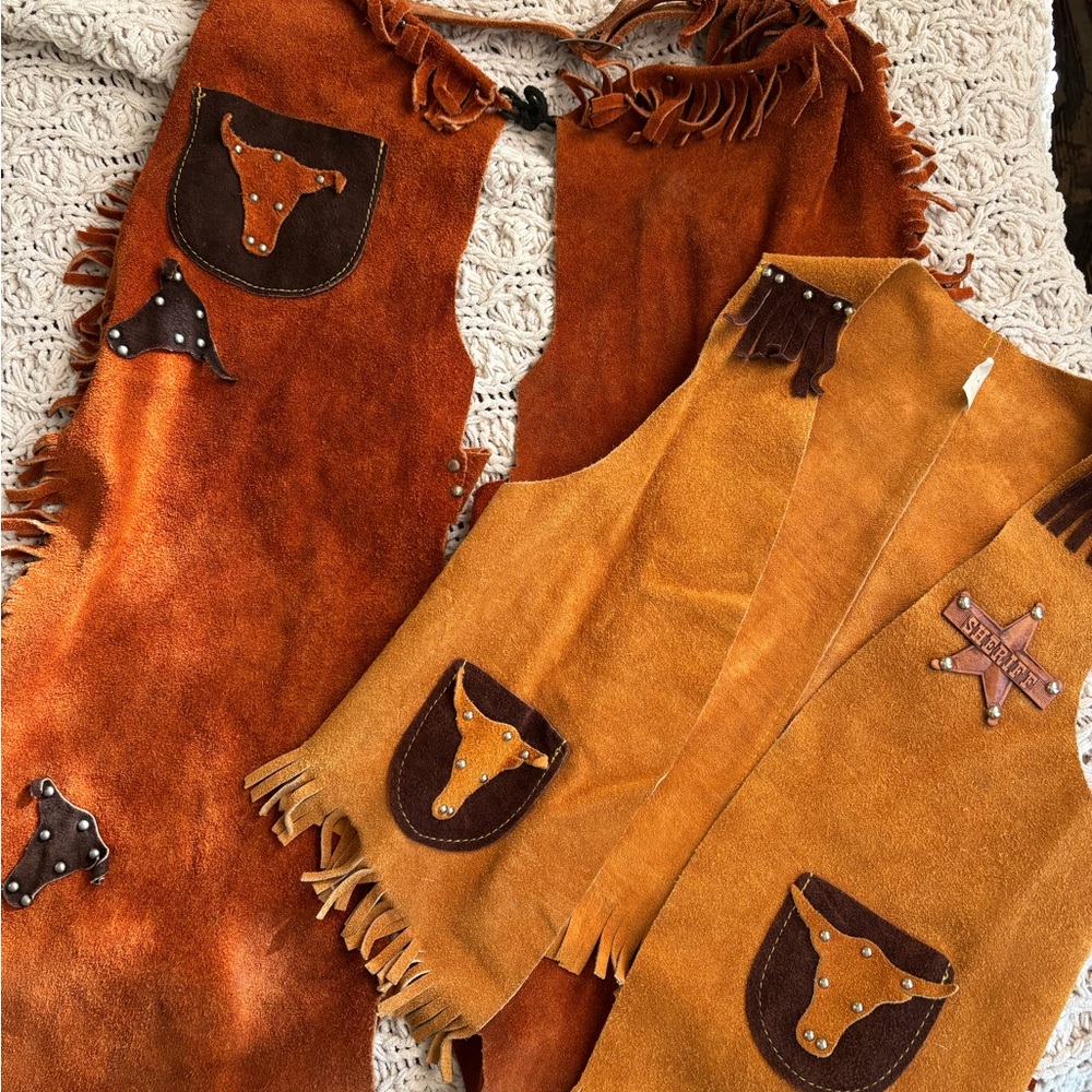John R. Craighead Vintage Brown Suede Western Vest and Chaps with Fringe